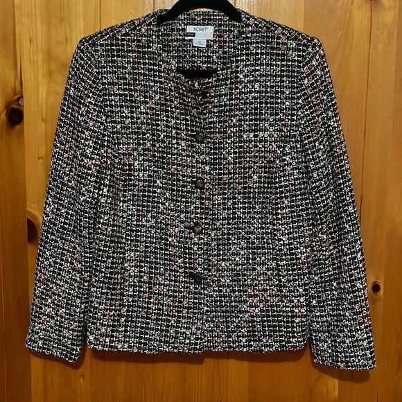 Koret Women's Multicolor Button Front Shimmer Tweed Blazer Jacket Size 8P - Picture 1 of 8